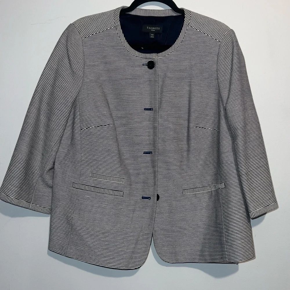 Talbots Women's Navy and White Striped Blazer